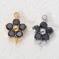 Eslabones de colgante de flor de ciruelo de circón negro en acero inoxidable oro y plata - Base de Tono Plateado / Zircón Negro