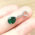 Colgante de circón verde en forma de pera con cierre de anillo de resorte de acero - Verde esmeralda / Pera / Color acero