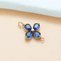 Blue zircon four-leaf clover connector pendant in gold-plated steel for DIY jewelry. - Four-Leaf Clover (01) / Gold Royal Blue Zircon