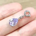 Colgante de circón violeta en forma de pera con cierre de resorte en acero inox para DIY - Zirconita Azul Cambiante / 7x9mm Forma de Pera / Color acero