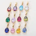 Set de 12 colgantes de circonita en forma de pera, piedras de nacimiento en engaste dorado. - Colgante de Pera con Cierre (Vidrio Tanzanita de Diciembre) / Dorado