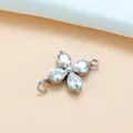 Four-leaf clover zircon pendant in silver titanium steel for DIY jewelry bracelet connection - Four-Leaf Clover (01) / Steel Color White Zirconia