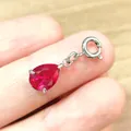 Colgante de circonita roja en forma de pera con cierre de resorte para joyas DIY. - Rojo rubí / 7x9mm Forma de Pera / Color acero