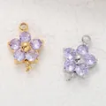 Connettori a fiore in acciaio inossidabile con zirconi viola in oro e argento. - Ciondolo a Doppio Anello Fiore di Prugno (Base in Acciaio) / Zirconia Blu Cangiante di Giugno
