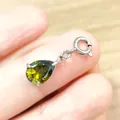 Colgante de circonita verde oliva en forma de pera con cierre de resorte en acero - Circonita Verde Oliva / 7x9mm Forma de Pera / Color acero