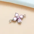 Pink zircon four-leaf clover connector in silver titanium steel for DIY jewelry making - Four-Leaf Clover (01) / Steel Color Pink Zirconia