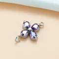 Purple four-leaf clover zircon double-loop titanium steel pendant for jewelry DIY - Four-Leaf Clover (01) / Steel Color Purple Zirconia