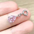 Colgante de circonita rosa en forma de pera con cierre de resorte de acero inoxidable - Circona Rosa / 7x9mm Forma de Pera / Color acero