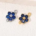 Connettori a doppio anello a fiore con zirconi blu in acciaio inossidabile dorato - Ciondolo a Doppio Anello Fiore di Prugno (Base in Acciaio) / Zirconia Blu Zaffiro di Settembre