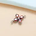 Clover jewelry connector with red pear-shaped zircons in titanium steel for DIY crafts - Four-Leaf Clover (01) / Steel Color Garnet Red Zirconia