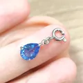 Elegante colgante de circonita azul gota con cierre de acero inoxidable para joyería DIY - Azul tanzanita / 7*9 Forma de Pera / Color acero