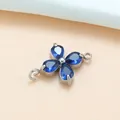 Blue zircon four-leaf clover double-loop pendant connector in titanium steel - Four-Leaf Clover (01) / Silver Royal Blue Zircon