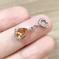 Colgante de circonita pera ámbar con cierre de resorte de acero inoxidable para DIY - Champán dorado / 7*9 Forma de Pera / Color acero