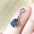 Colgante de circonita pera iridiscente con cierre de resorte de acero - Arcoíris / 7*9 Forma de Pera / Color acero