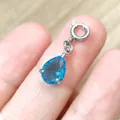 Colgante de circón azul en forma de gota con cierre de anillo de acero inoxidable - Aguamarina / Pera / Color acero