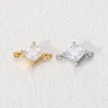 Luxe vierkante zirkoon connectoren in goud en zilver voor doe-het-zelf sieraden maken - Staal Kleur Zetting / Vierkant Wit Zirconia