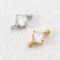 Gouden en zilveren roestvrijstalen zirkonia connectoren met dubbele lus voor sieraden - Staal Kleur Zetting / Ronde Witte Zirconia