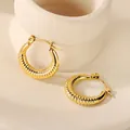 Vintage chunky gold textured hoop earrings in stainless steel with 18k gold plating - Set 8 Style 4