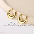 Chunky 18k gold plated stainless steel crescent hoop earrings for women in retro style - Set 9 Style 7