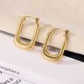 Exaggerated vintage gold rectangular hoop earrings with textured stainless steel finish - Set 9 Style 8