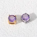 Two 6mm round purple cubic zirconia spacer beads in gold and silver titanium settings - Steel Color Setting / 6mm / February Purple Zirconia