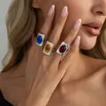 Vintage silver French rings with square colored stones on model's hand detail view - French Vintage (7176) / Antique Silver