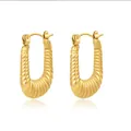 Vintage gold plated stainless steel ribbed hoop earrings with a stylish croissant design - Set 9 Style 11
