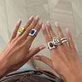 French retro chunky silver ring set with colorful gemstones for a vintage statement look - French Vintage (7426) / Antique Silver