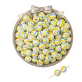Vintage striped glazed ceramic beads for DIY jewelry making with blue and yellow patterns - 2 Pieces / Yellow and Blue