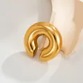 Modern gold-plated geometric C-shaped stainless steel lava ear cuff clip earring - Gold (Smooth Lava)