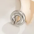 Chunky silver stainless steel C-shape ear cuff with polished lava metal texture finish - Steel (Smooth Lava)