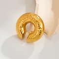Geometric stainless steel C-shaped ear cuff with hammered lava texture in golden - Gold (Hammered Lava)