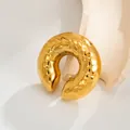 Minimalist gold lava texture C-shaped ear cuff in polished stainless steel finish - Gold (Irregular Lava)