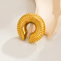 Geometric gold-plated stainless steel threaded C-shaped ear clip with lava texture - Gold Color (Ridged)