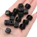 Perles cubes en acrylique noir brillant pour la fabrication de bijoux et bracelets DIY - 10mm (Trou ~3.5mm) 25 Pièces/Paquet / Noir