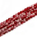 Perles en verre craquelé rouge pour bijoux DIY, perles rondes à texture de cristal - Rouge (Couleur 6)