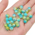 Perles en verre craquelé bleu et jaune pour la création de bijoux DIY, vue détaillée. - Dégradé Bleu et Jaune (Couleur 19)