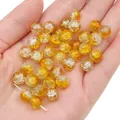 Perles en verre craquelé jaune pour bijoux DIY, présentées dans la paume de la main - Jaune (Couleur 20)