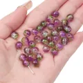 Perles en verre craquelé violettes et vertes pour bijoux DIY sur une main - Dégradé Violet et Vert (Couleur 21)