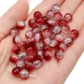 Perles en verre craquelé rondes rouges et claires pour la fabrication de bijoux - Rouge et Blanc (Couleur 22)