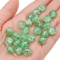 Perles en verre craquelé vert clair avec texture glacée pour la création de bijoux DIY - Vert Clair (Couleur 27)