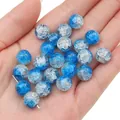 Perles en verre craquelé bleu et argent pour la fabrication de bijoux DIY comme des bracelets - Bleu Foncé et Blanc Argenté (Couleur 30)