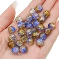 Perles en verre craquelé bicolores bleu et or de qualité pour la création de bijoux - Bleu-Violet et Or (Couleur 31)