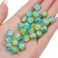 Perles de verre craquelées bleu et vert pour la fabrication de bijoux DIY et de bracelets - Dégradé Bleu et Jaune-Vert (Couleur 32)