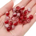 Perles en verre craquelé rouge et blanc pour la fabrication de bijoux DIY. - Rouge et Blanc (Couleur 35)