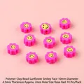 10pcs pink sunflower smiley face polymer clay beads for DIY bracelet jewelry making - Rose Red Sunflower Smiley (#11) / 10×4.5mm (10 Pieces/Pack)