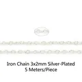 Silver electroplated iron chain for DIY jewelry making, 3x2mm links, 5 meters per roll - 3x2mm Chain (5 Meters/Roll) / Silver