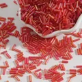Shimmering 2x7mm iridescent pink glass bugle beads for DIY jewelry and craft making - 15g/Pack (Approx. 300 Pcs) / Bright Red / 2x7mm