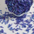 High-quality 2x7mm iridescent blue-purple glass bugle beads for DIY jewelry making crafts - 15g/Pack (Approx. 300 Pcs) / Sapphire Blue / 2x7mm