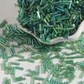 High-quality iridescent teal green glass bugle beads 2x7mm for DIY jewelry making crafts - 15g/Pack (Approx. 300 Pcs) / Dark Green / 2x7mm